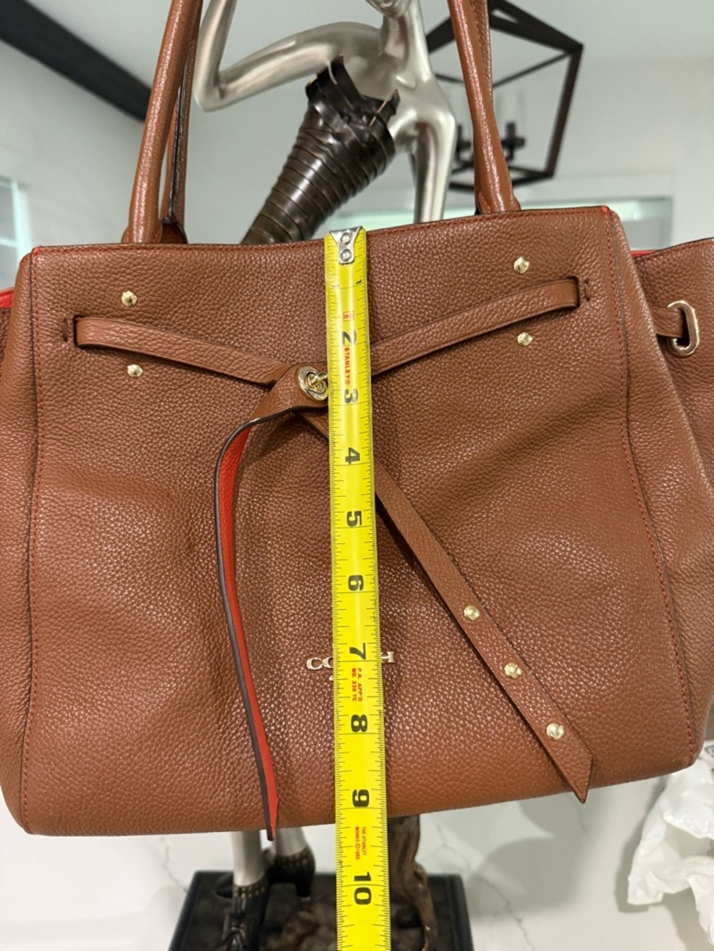 Coach Turnlock Tie Tote Saddle Brown Contrast Orange - GORGEOUS CONDITION! - Picture 14 of 15